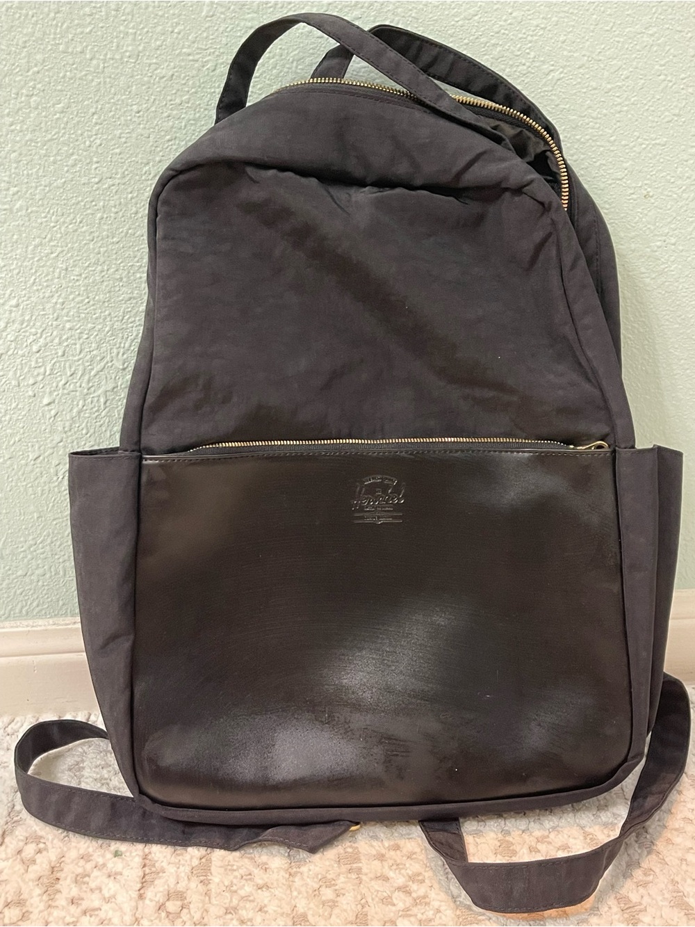 Herschel Supply Company Black Backpack with Leather Front Pocket - Picture 4 of 5